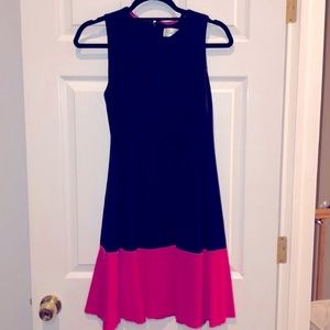 Eliza J navy and pink fit and flare dress
